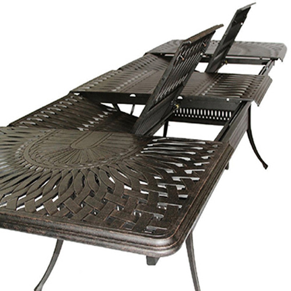 Patio outdoor dining table Santa Clara cast Aluminum rectangular extendable 132"