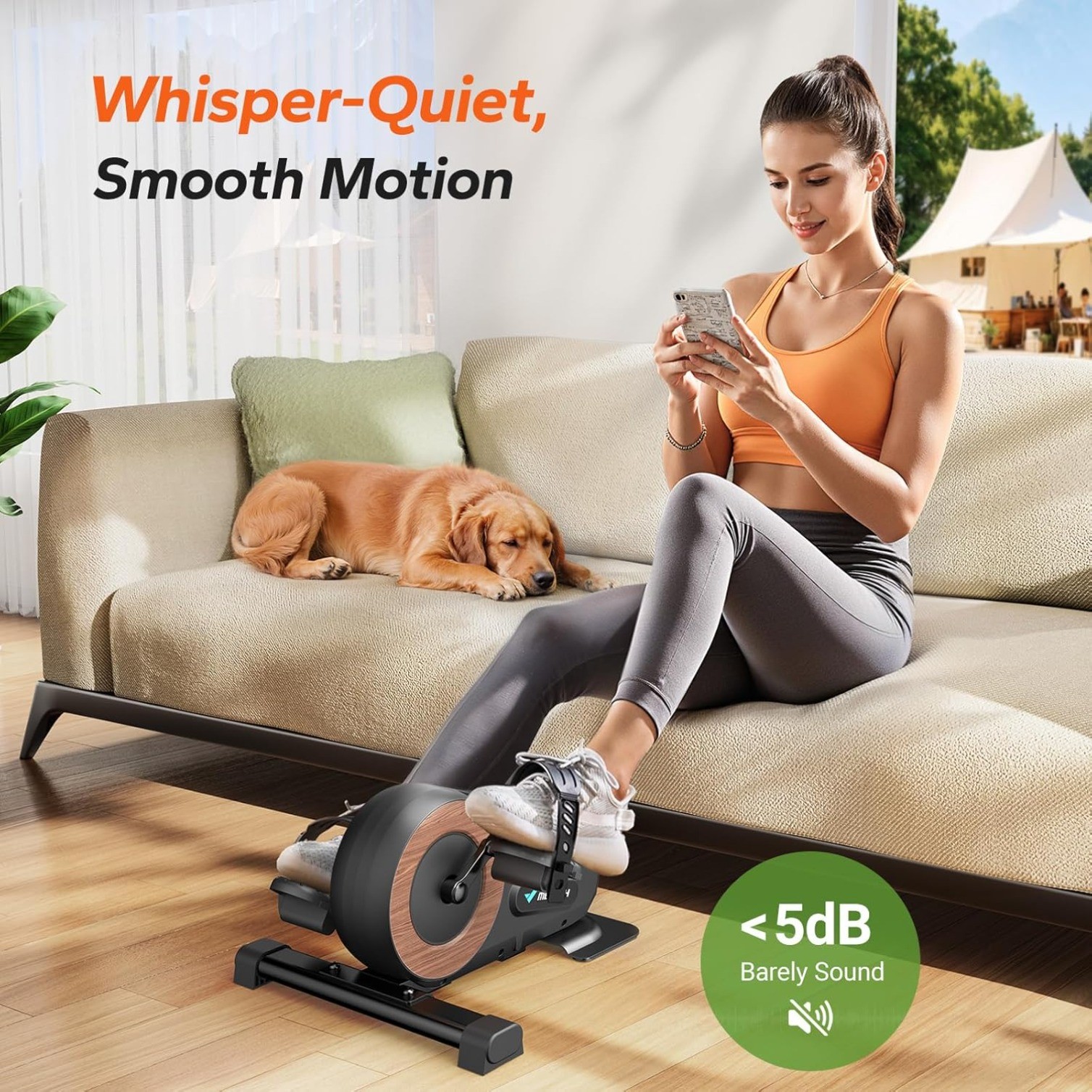 Under Desk Magnetic Bike Pedal Exerciser with 2 Resistance Bands & Non-Slip Mat