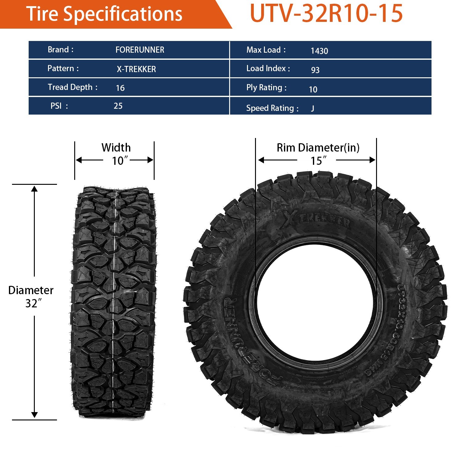 4X 32x10x15 10PR Radial 32x10R-15 ATV UTV Tires 32 10R 15 All Terrain Heavy Duty