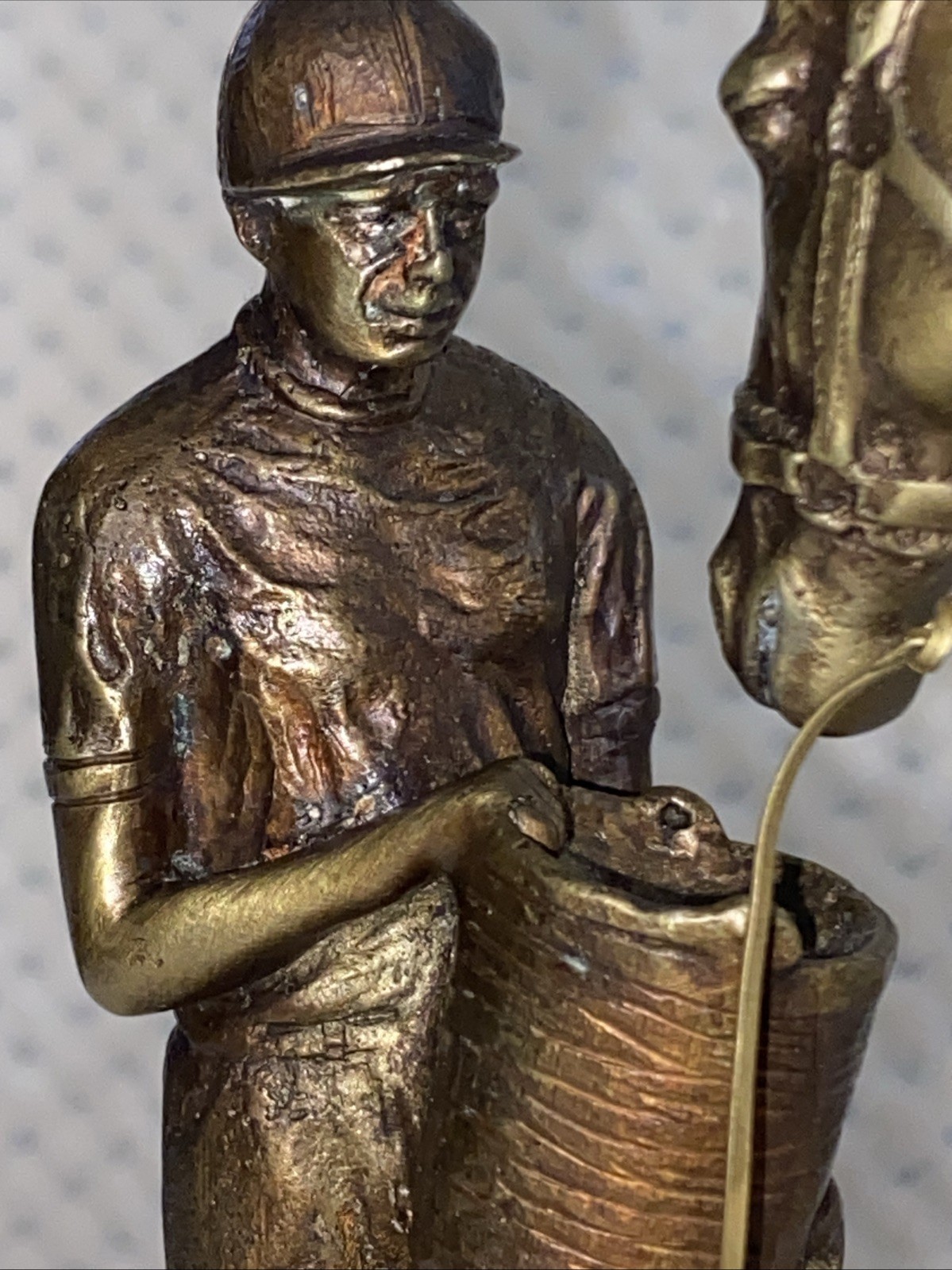 Delaware Park Bronze Sculpture Feeding Horse with Jockey on Marble Base Vintage