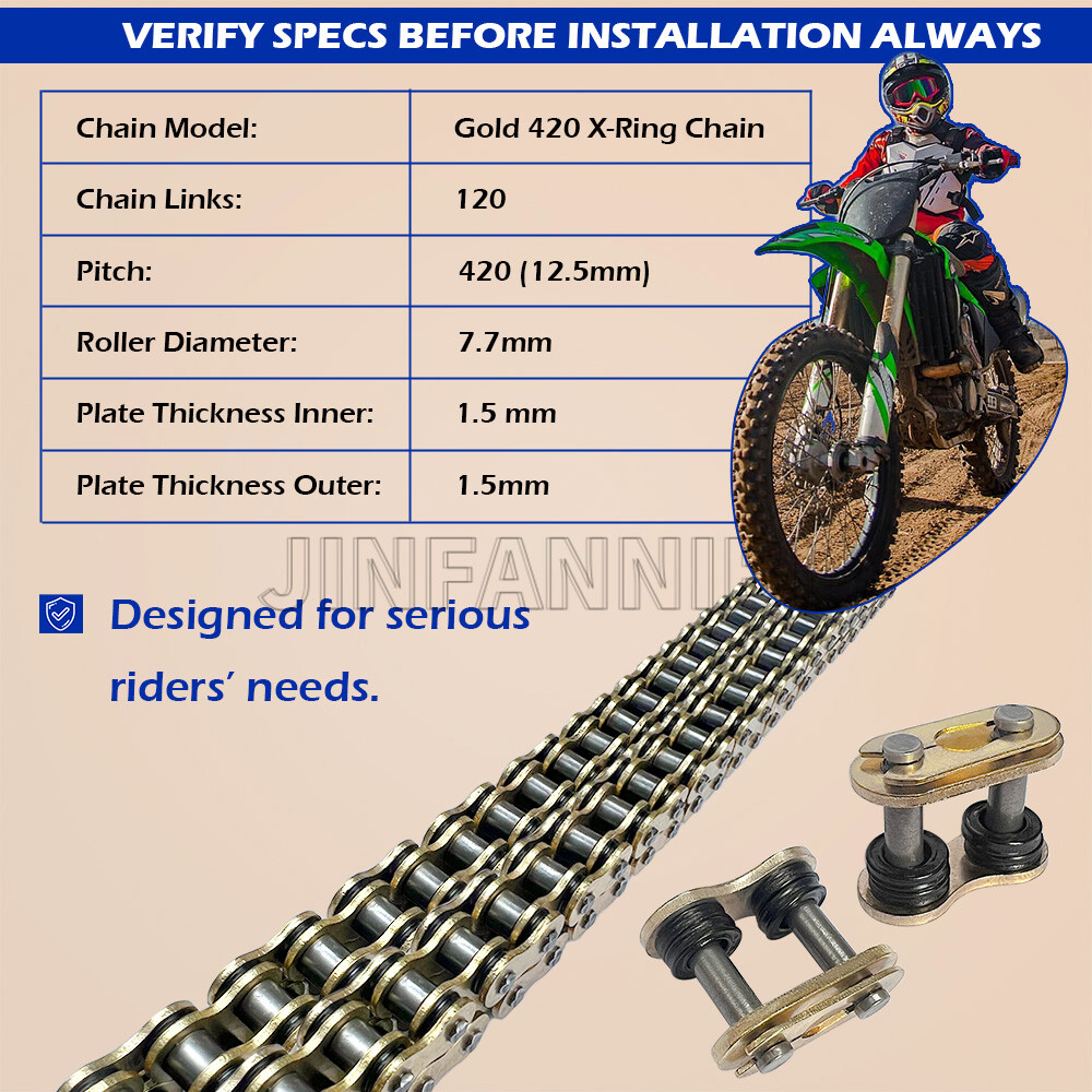 Gold 420 X-Ring Chain 120 Links With Connecting Master Link for Motorcycle