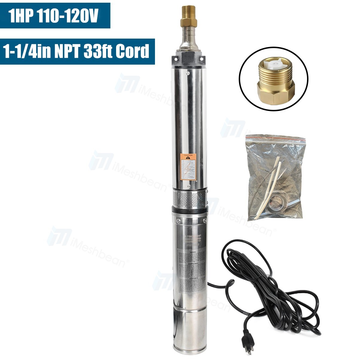 1 HP Deep Well Submersible Pump, 4" , 115V, 37 GPM, 207 ft ,Stainless Steel US