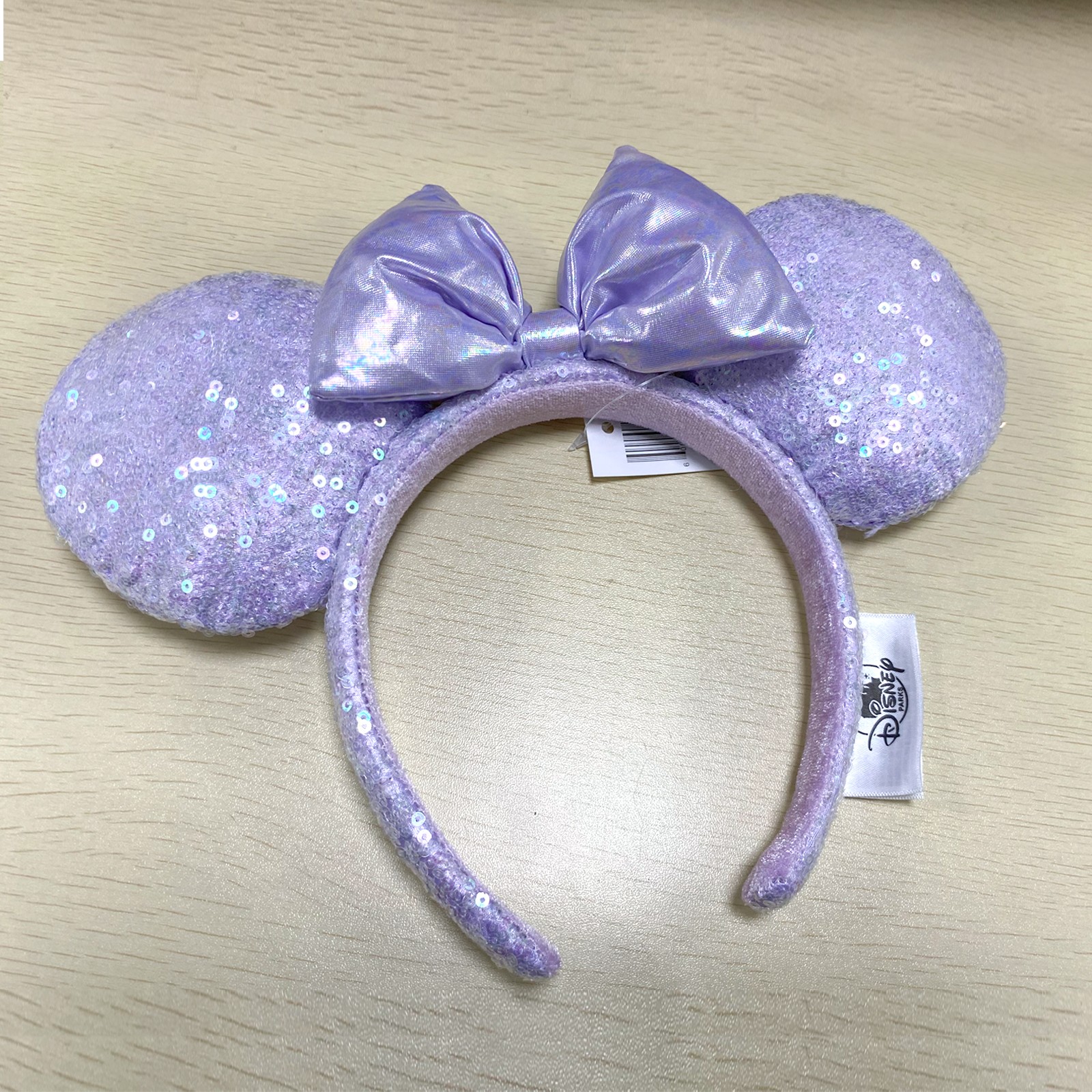 Disney-Parks Purple Lavender Sequin Minnie Mouse Ears Headband Iridescent Bow