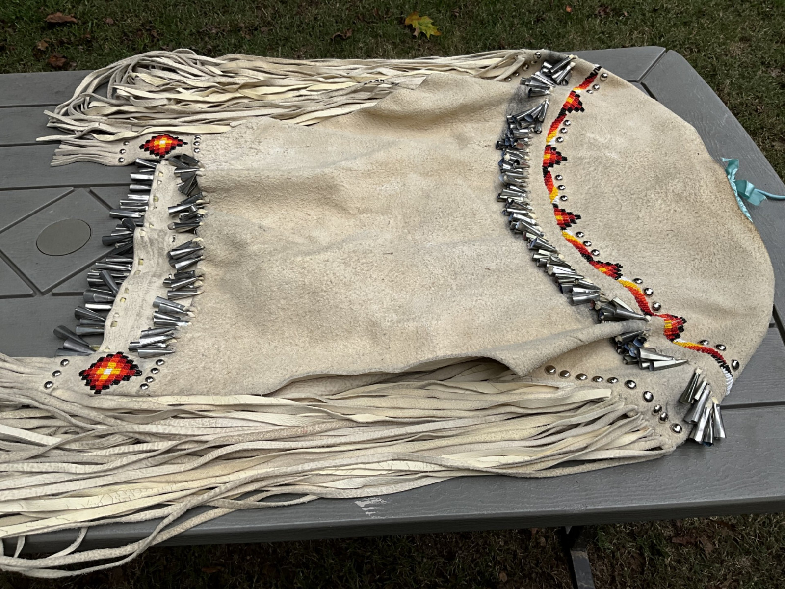 Vintage? Native American Apache Beaded Leather Dress With Tin Cones