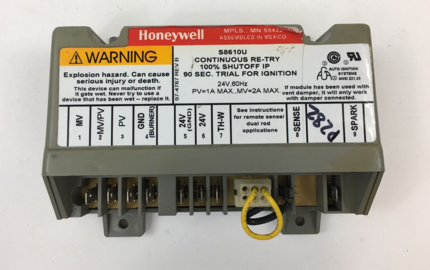 Honeywell S8610U1003 Ignition Control Module S8610U used #P282