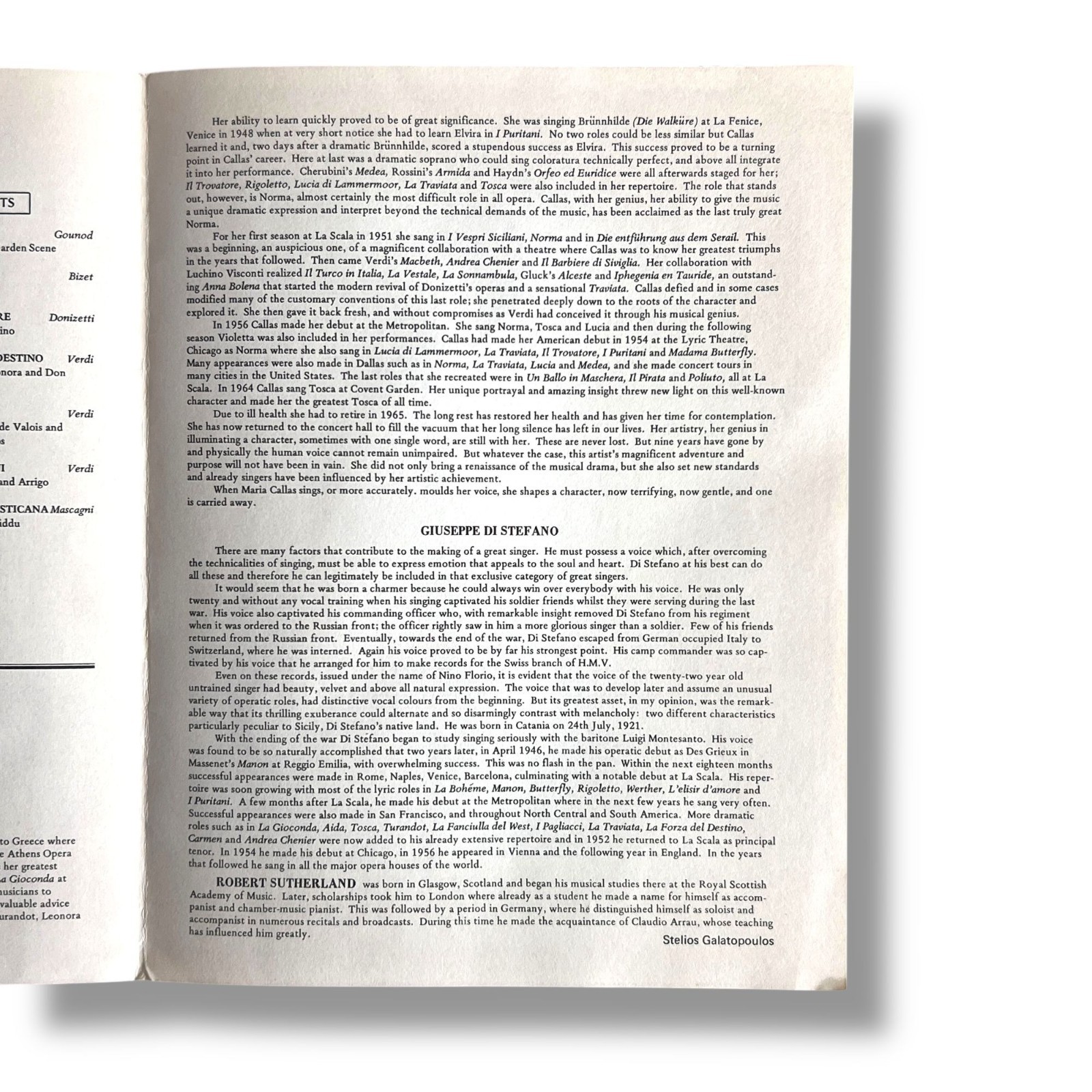 1974 An Evening with Maria Callas & Giuseppe Di Steffano Program Washington DC