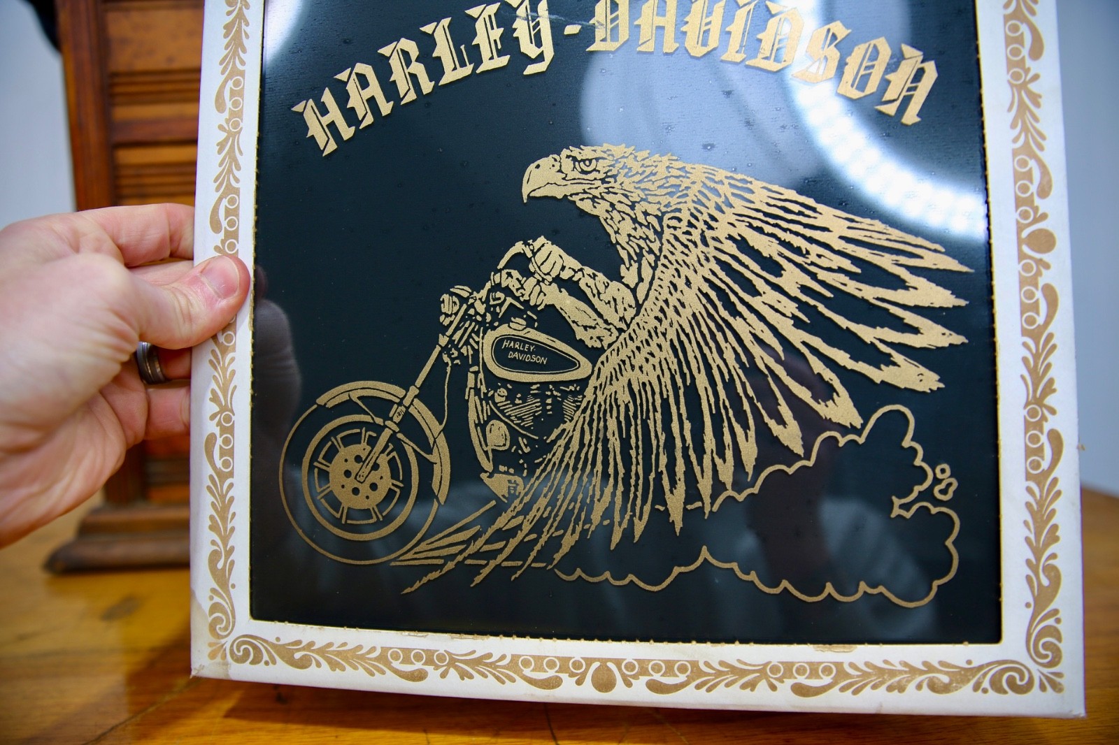 Vintage Harley Davidson Motorcycle Carnival Bar Sign Mirror Eagle easy rider