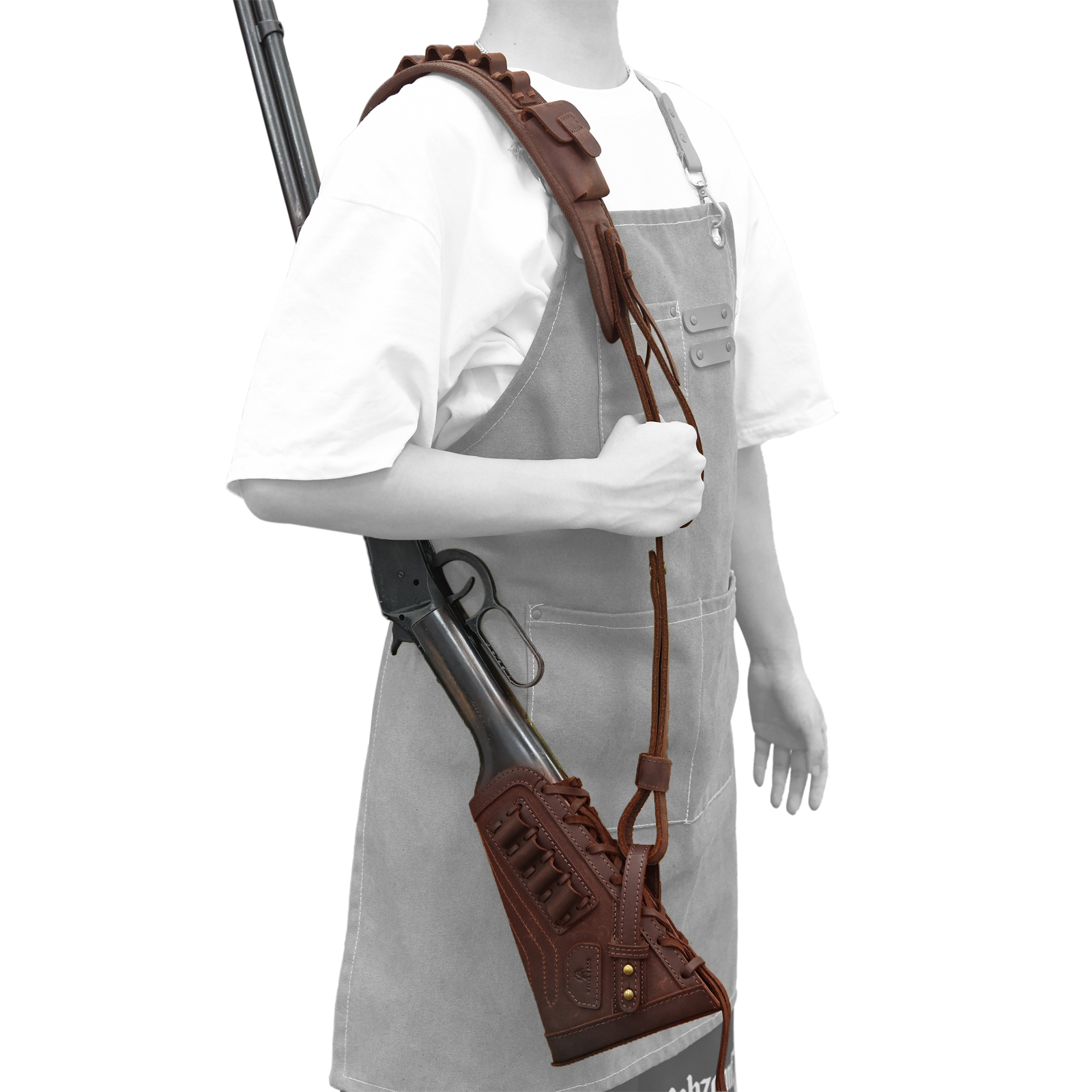 No Drilling Leather Rifle Buttstock, Sling Straps with Sling Loop for .308.22LR