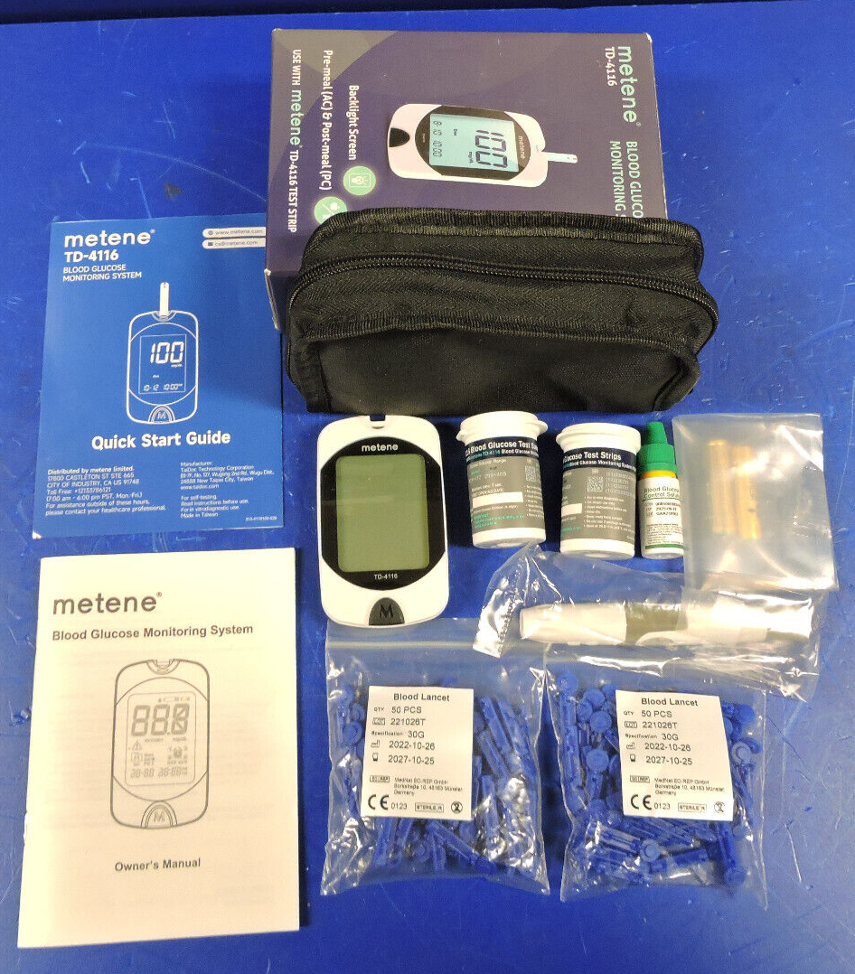 NEW Metene TD-4116 Blood Glucose Monitor/ 100 Strips 100 Lancets / Complete 2026