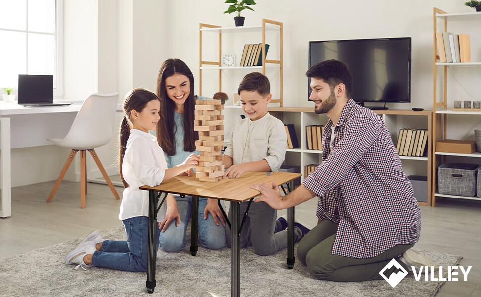 Portable Heavy Duty Camping Table Adjustable Height Bamboo Folding Table 176 lbs