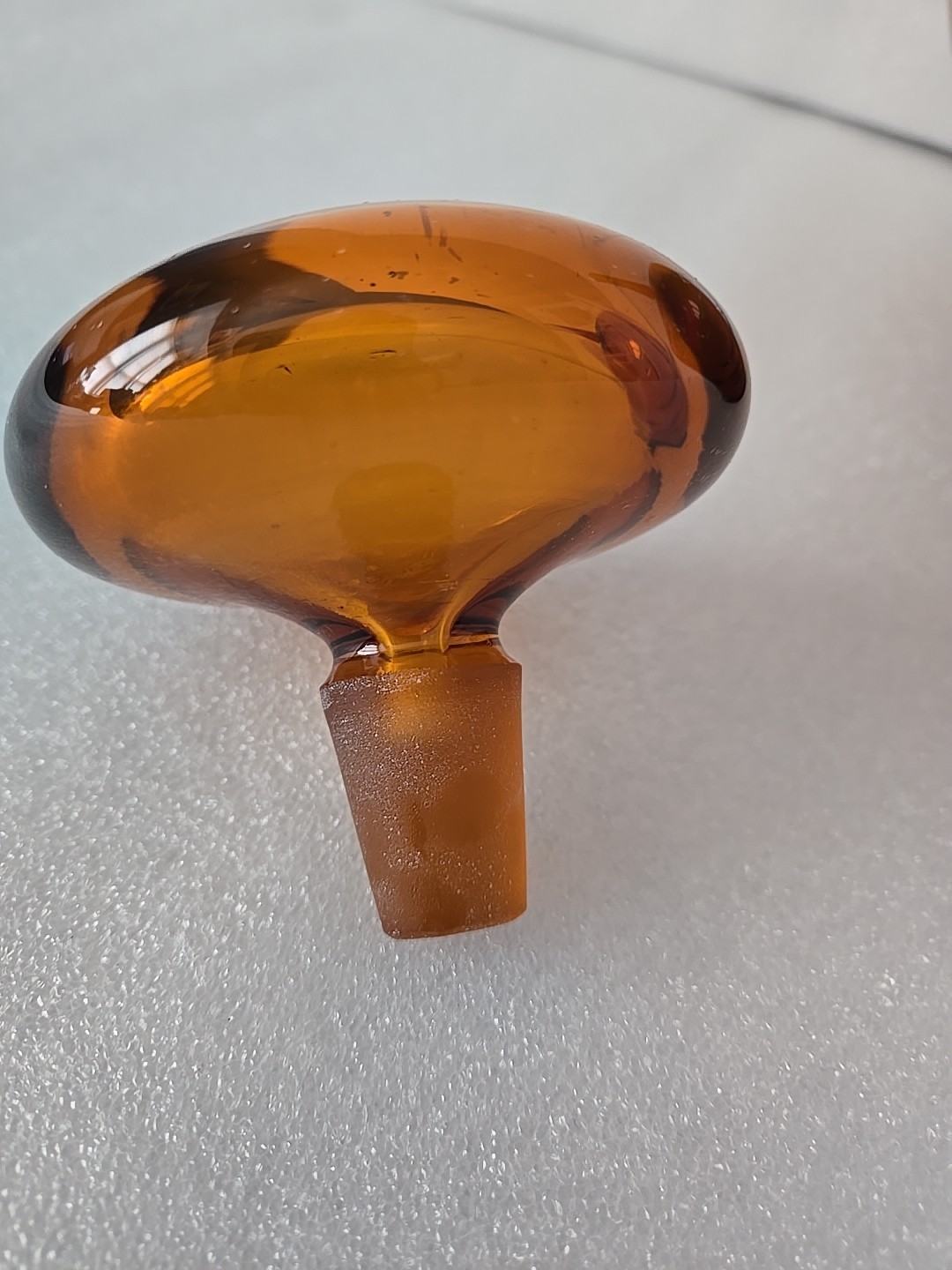 Blenko Orange Amber Glass Decanter Mushroom Stopper 14"