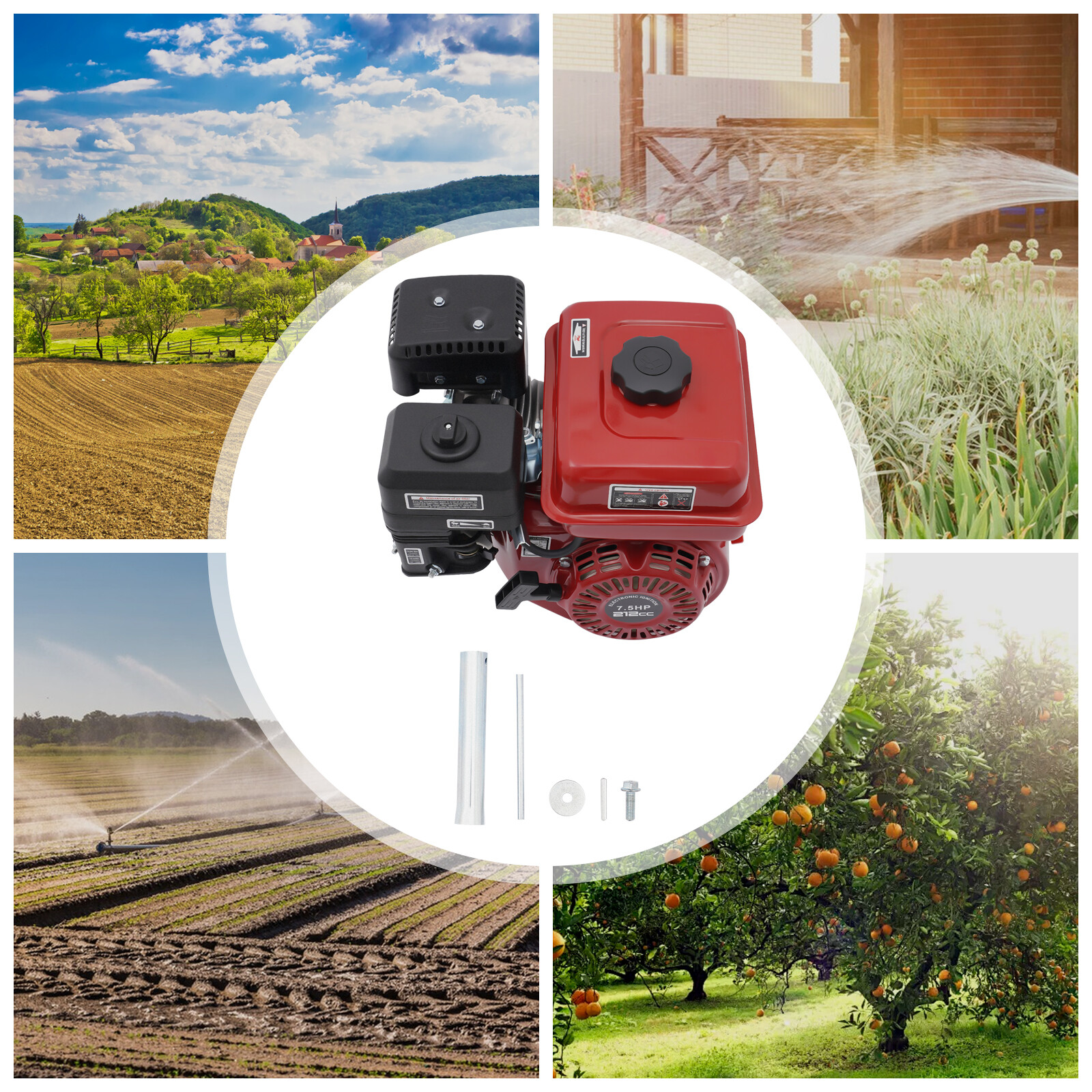 7.5HP Motor 4 Stroke Gas Powered Portable Engine 212cc Air Cooling Pull Start