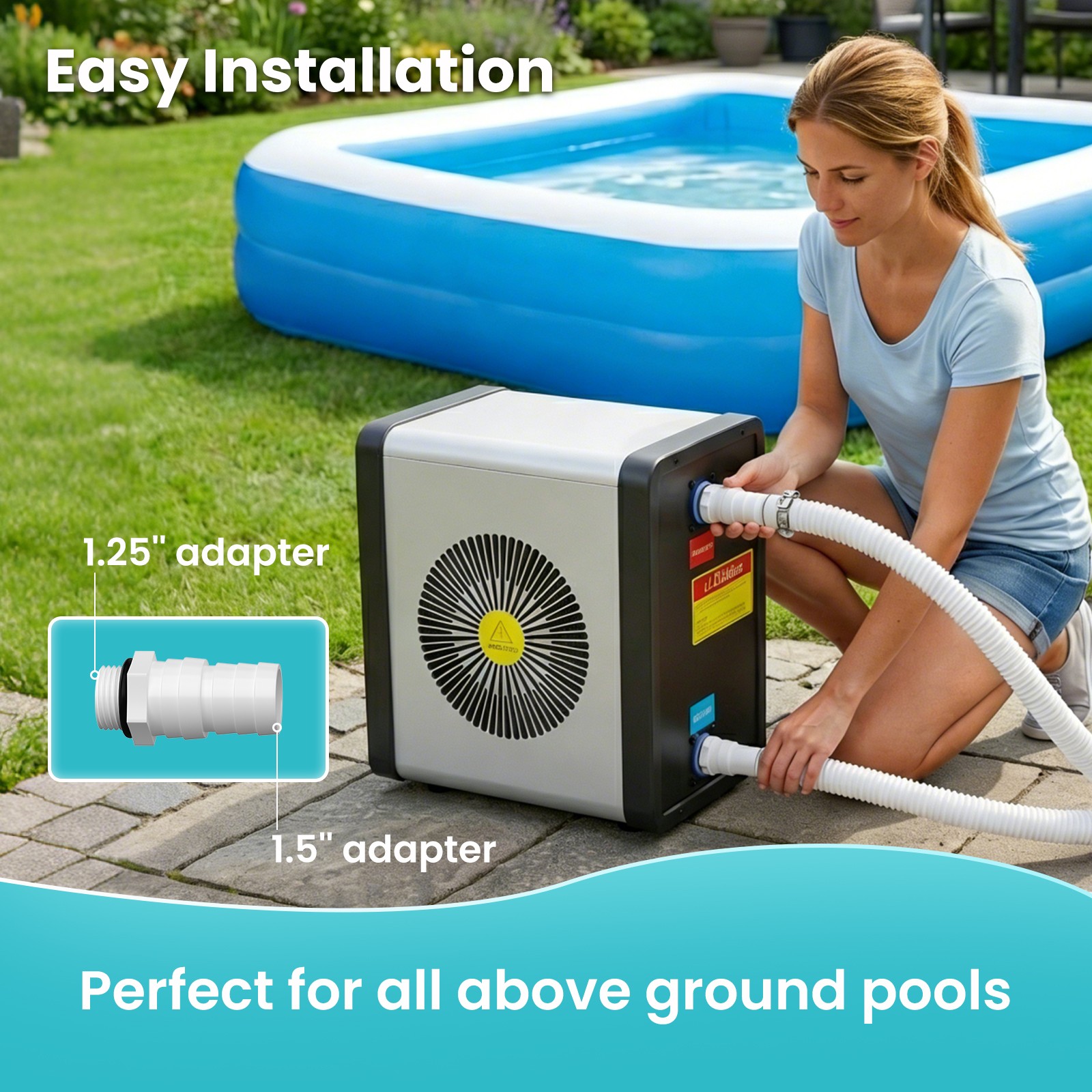 Electric Swimming Pool Heater & Cooler Inverter Heat Pump 17,060 BTU 5,000 Gal