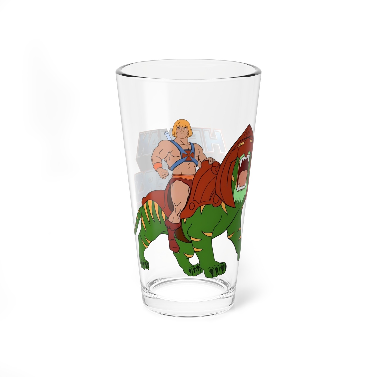 He-Man & Battle Cat Pint Glass, 16oz - 1980s Filmation Masters of the Universe