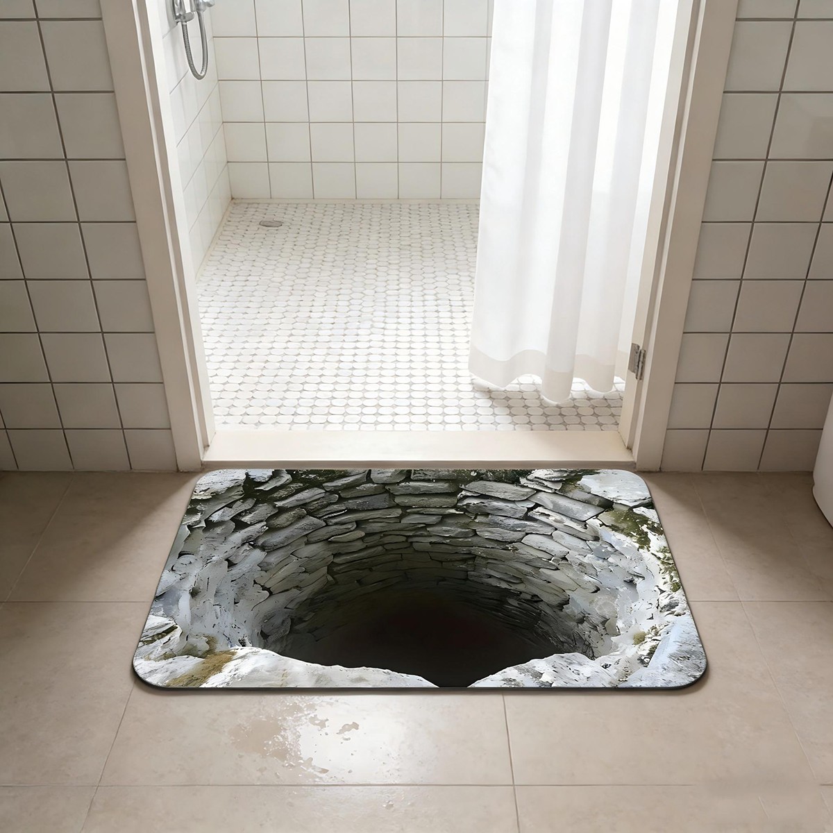 Non Slip Door Floor Mat Washable 3D Optical Illusion Endless Abyss