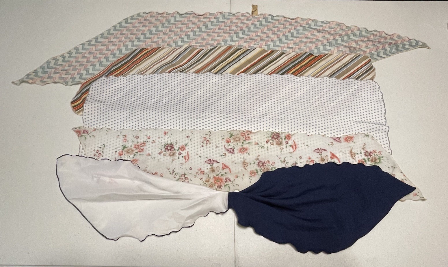 Vintage Scalloped Scarf Scarves Lot Of 5 Neckerchiefs DCI Polyester Rectangular