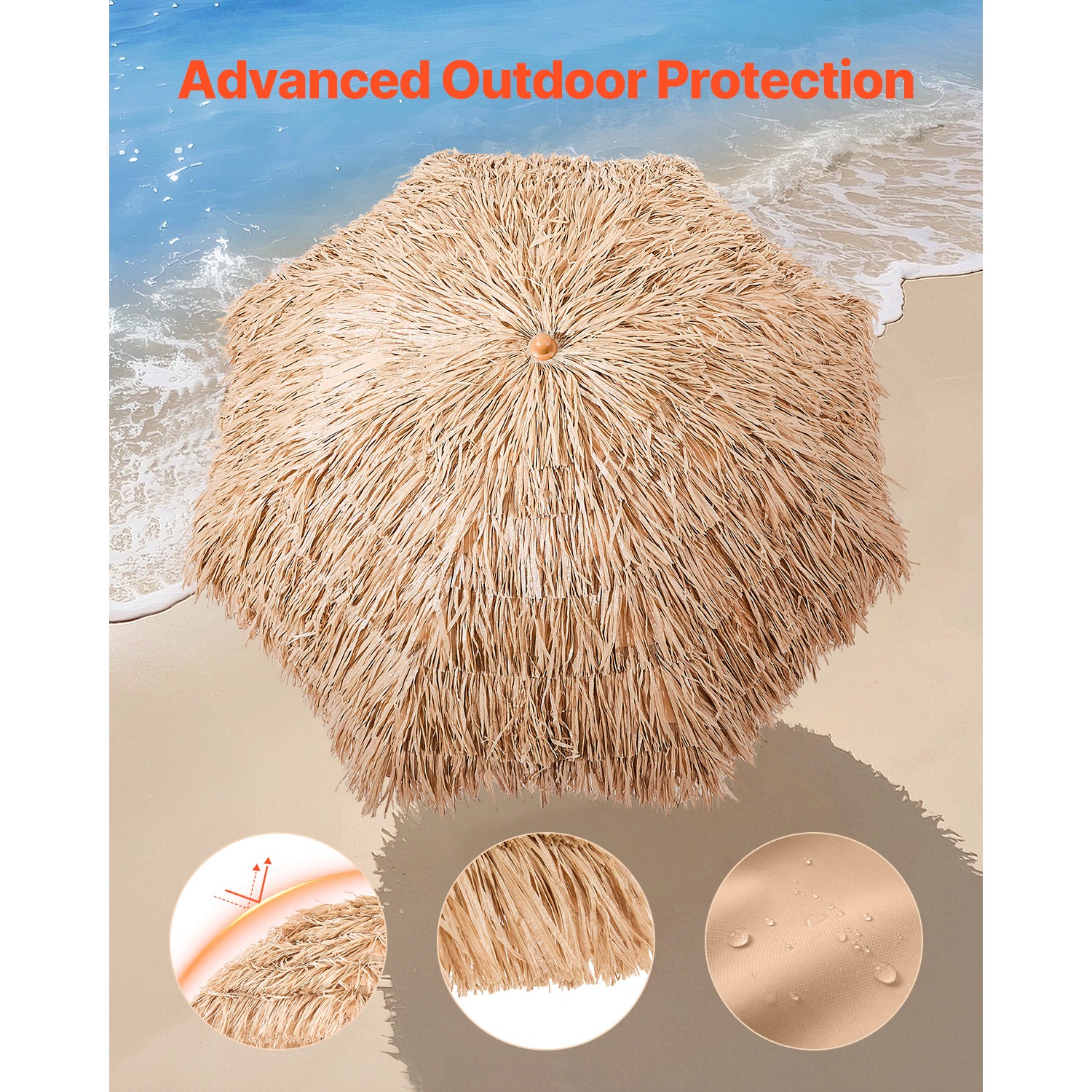 Tiki Umbrella Thatched Patio Umbrella 6 ft Poolside Patio Beach Umbrella