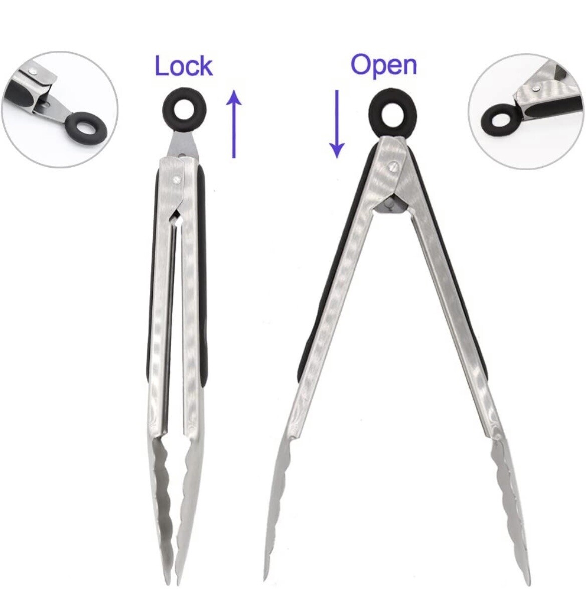 304 Stainless Steel Kitchen Cooking Tongs, 9" and 12" Set of 2