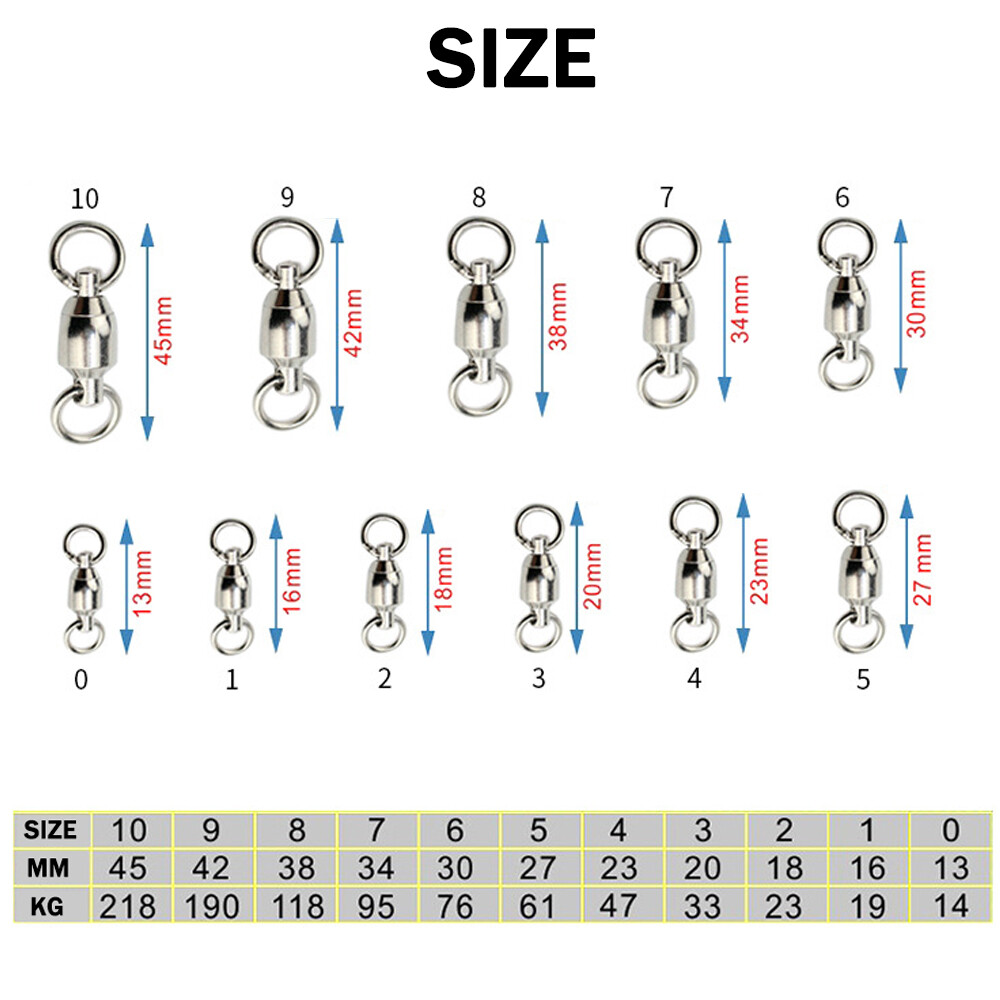 Heavy Duty Ball Bearing Rolling Barrel Swivel 31-480lb Sea Fishing Solid Ring