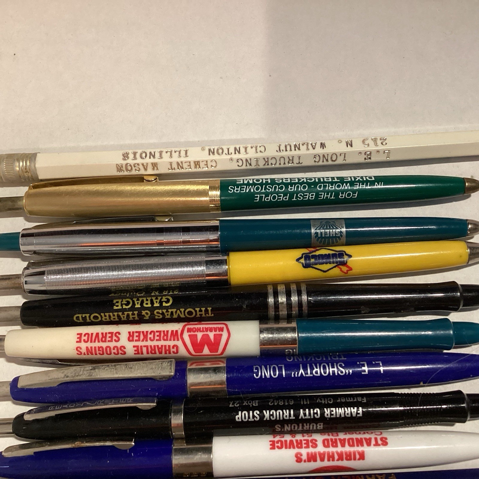 VINTAGE 1970'S ADVERTISING PENS GAS & OIL AND TRUCKING FROM ILLINOIS LOT OF 10
