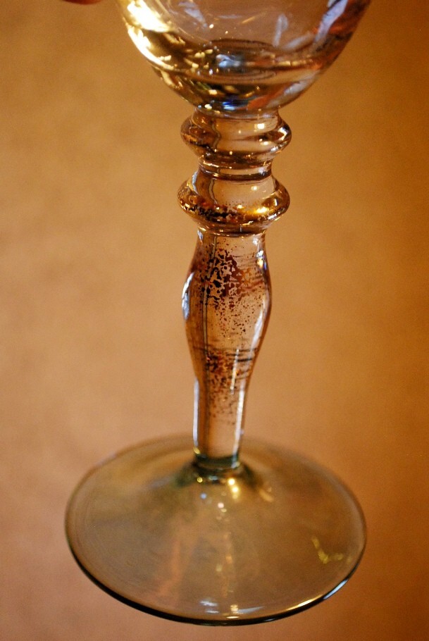 ROGASKA Optic Crystal VENETIAN GOLD LUSTER Set 2 WATER GOBLETS Foil In Stem 8.5"