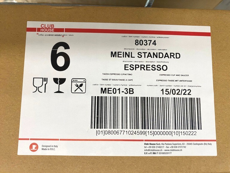 Espresso/ Julius Meinl White ME01-3B / Porcelain 6 Cups & 6 Plates Set / 2.9 Oz