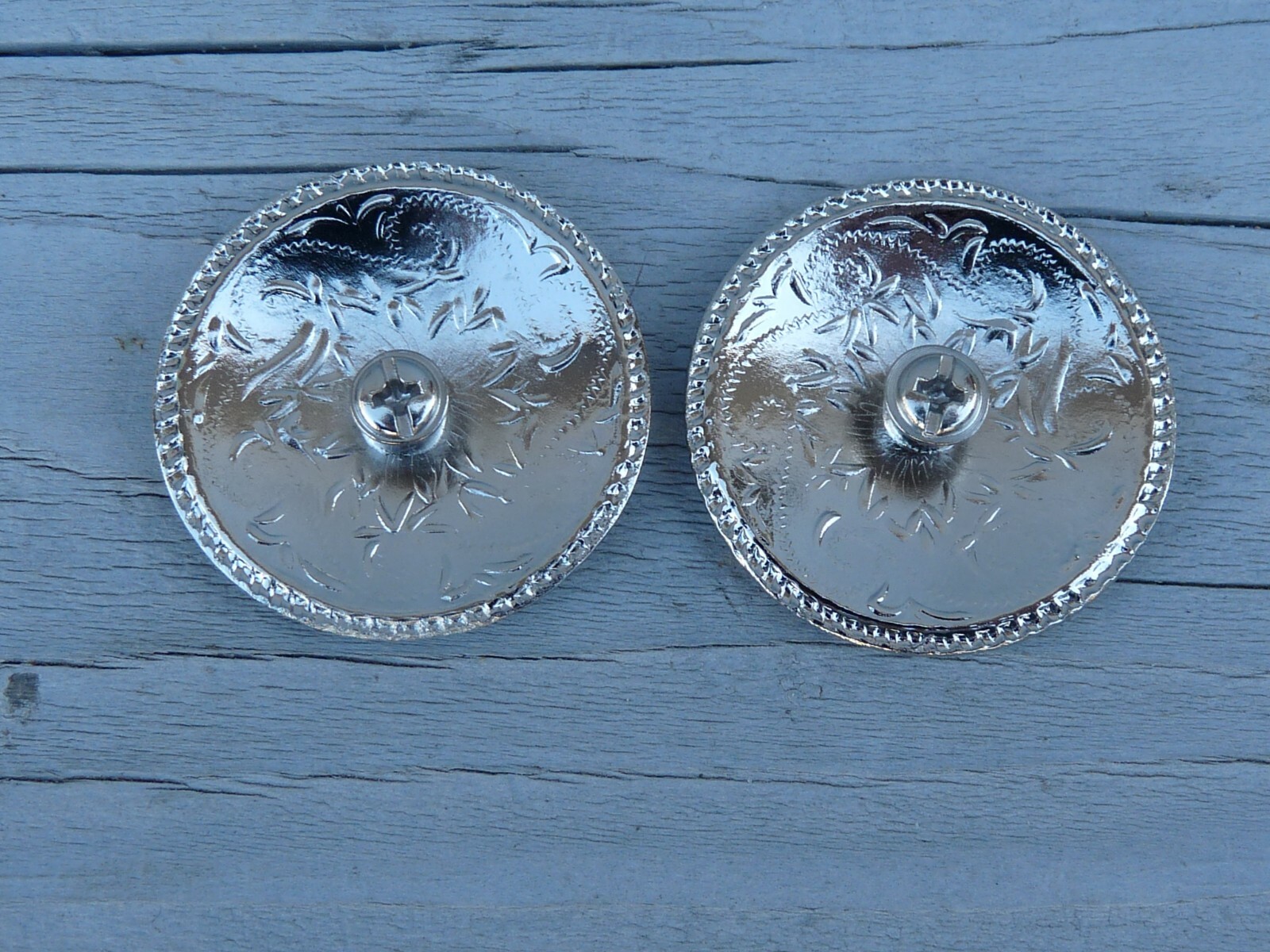 Lot of 2 Engraved Rope Edge Silver Nickel Concho 1-1/2" 3/4"