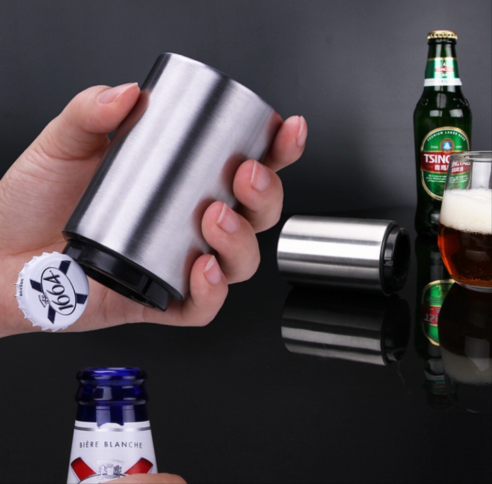 2-Pack Stainless Steel Automatic Beer Soda Bottle Opener - Easy Push Down Cap
