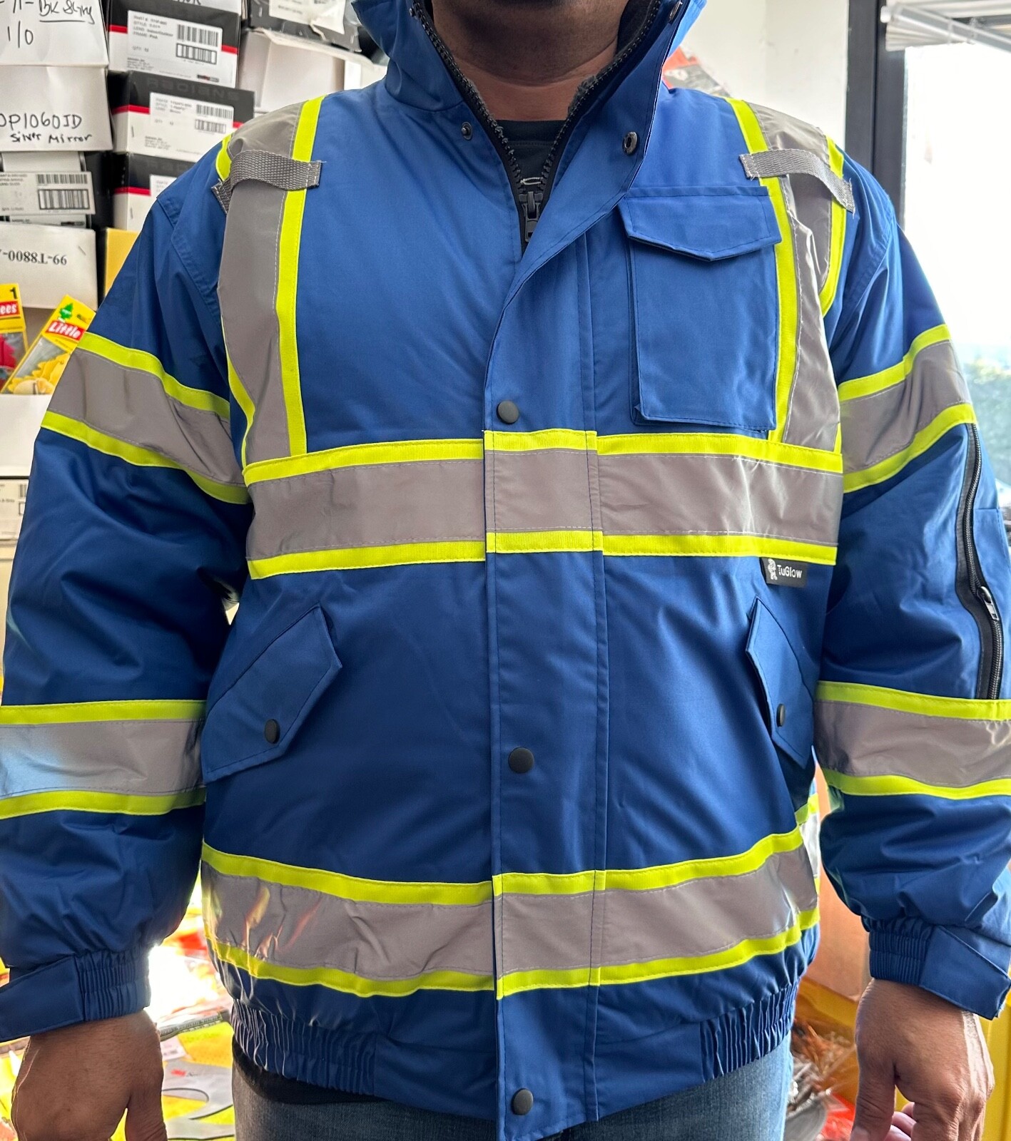 Class 3 Reflective Safety Bomber Jacket with sherpa liner