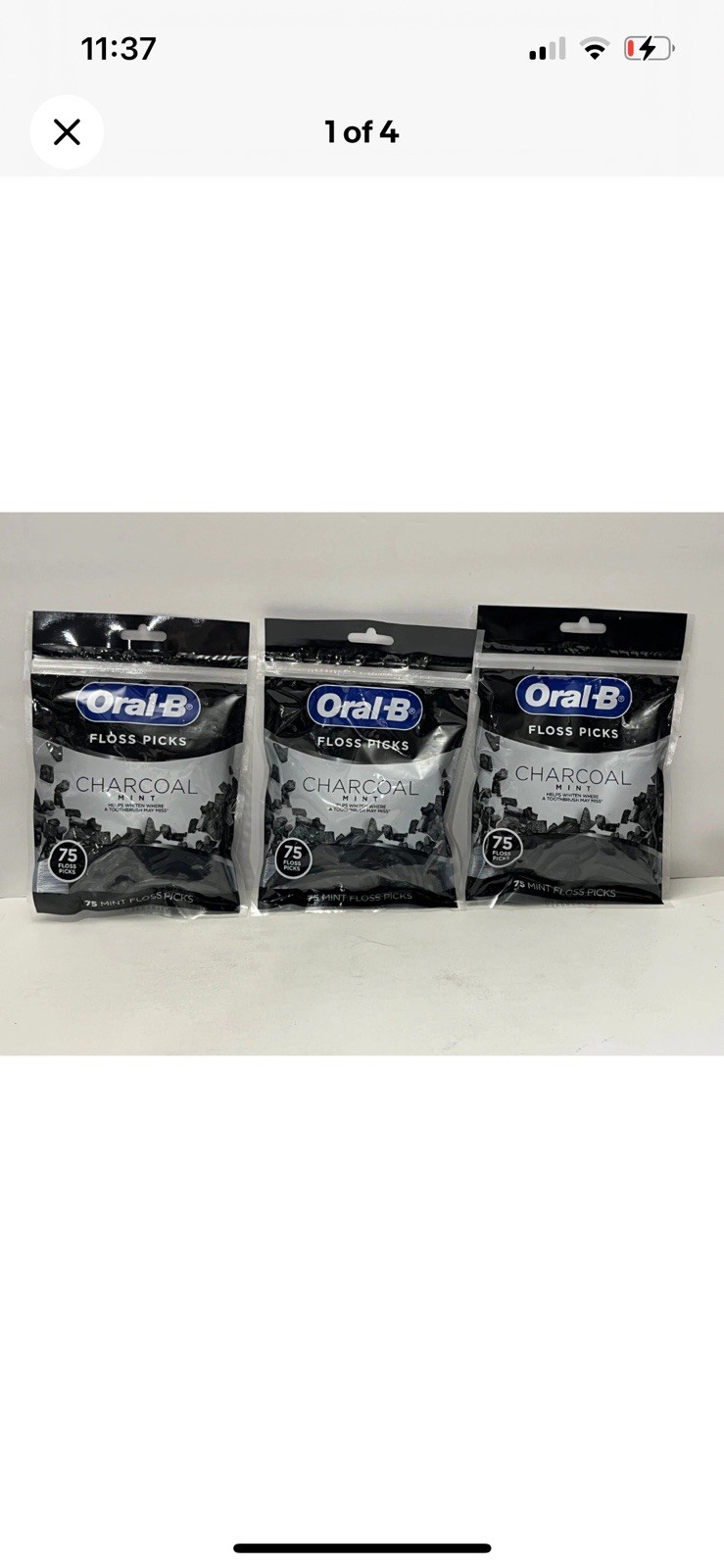 Oral-B Flossers Toothpicks Charcoal Mint Dental Picks 75ct (225 Total) Lot of 3