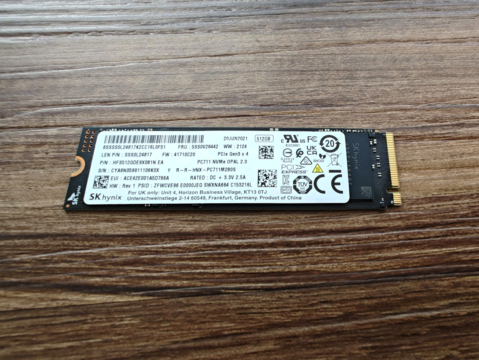 SK Hynix 512GB SSD PCIe Gen3x4 NVMe M.2 2280 PC711 (HFS512GDE9X081N)