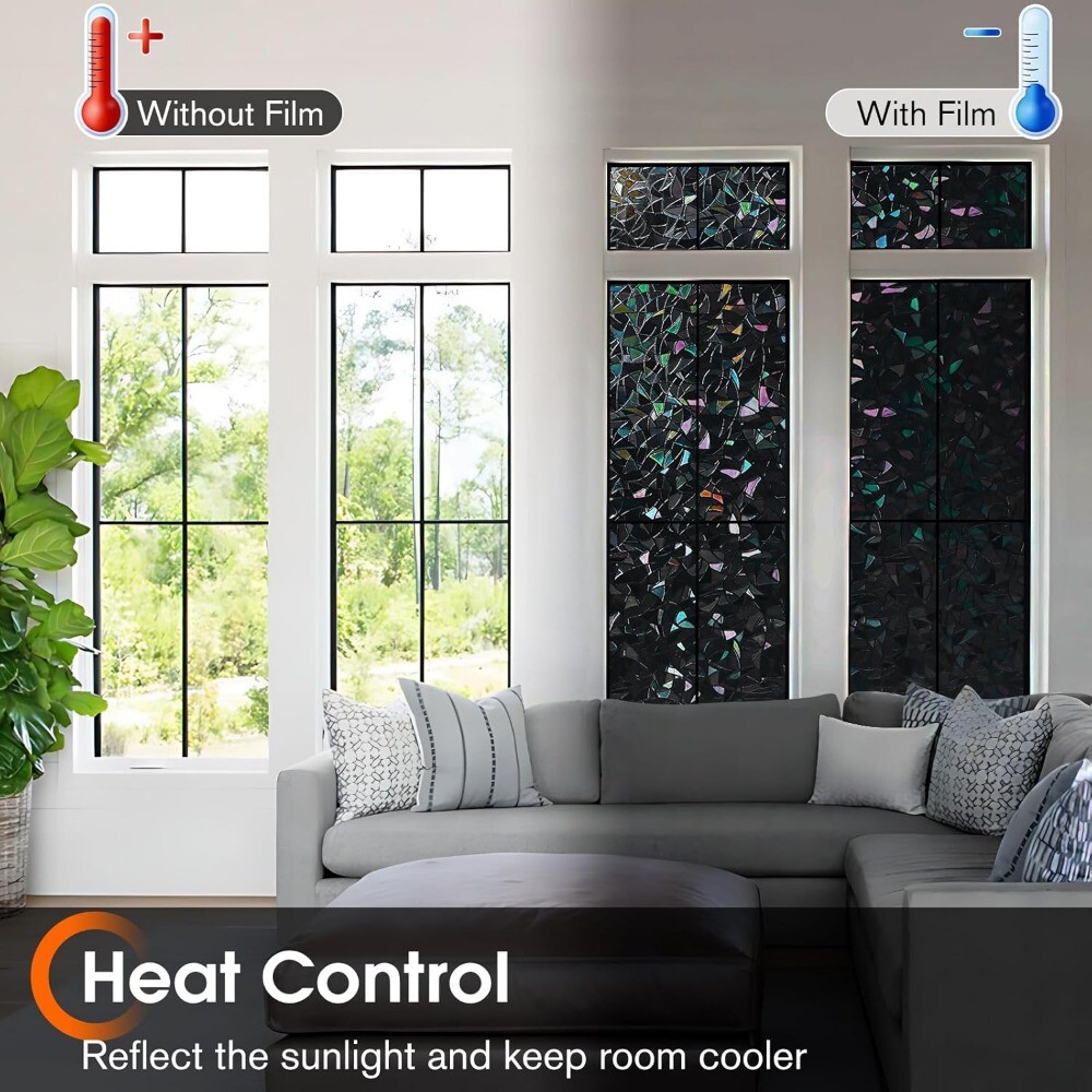 rabbitgoo Privacy Window Film Rainbow Static Cling Stained Glass Sticker Black