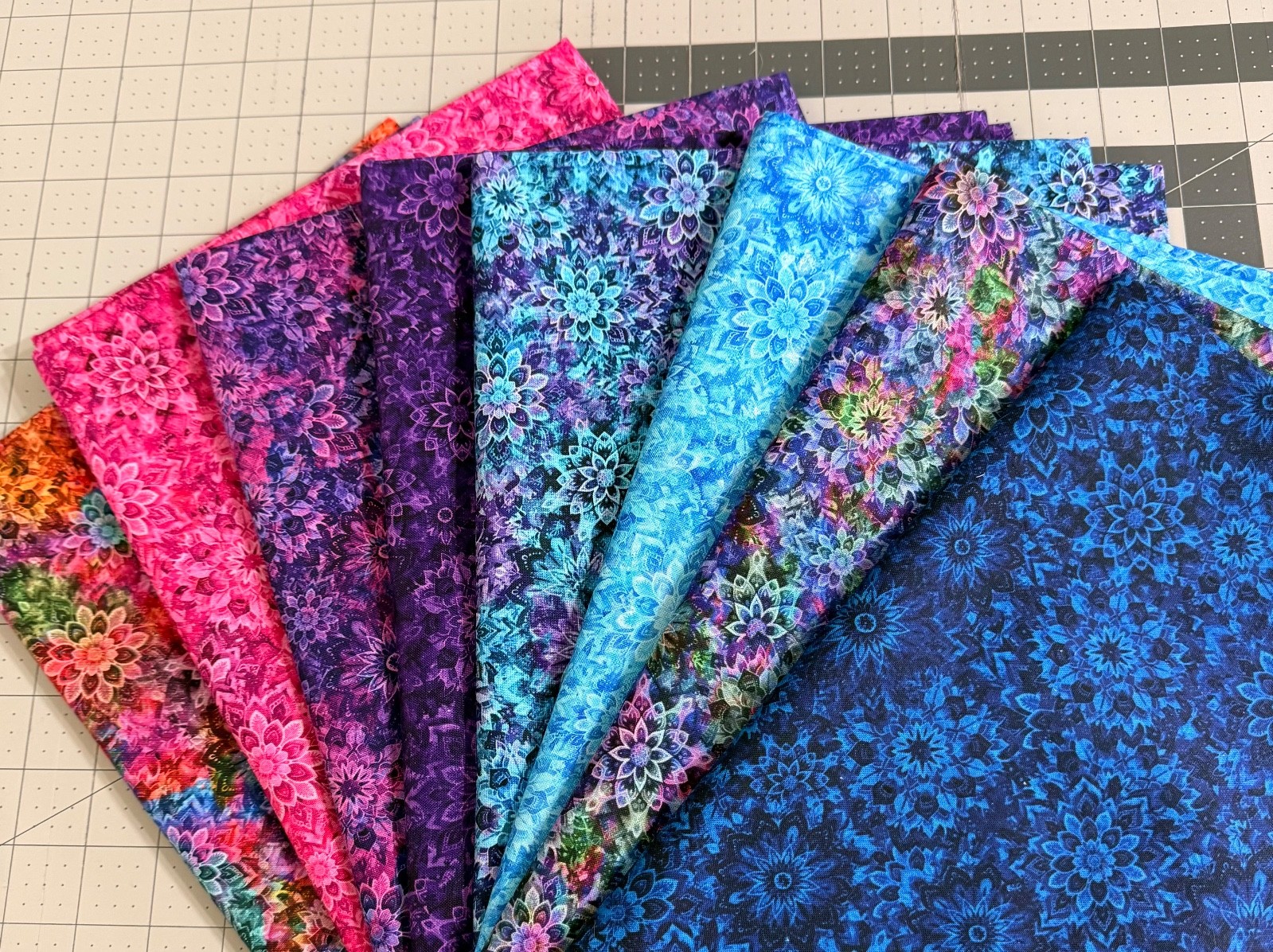 Dancing Dahlias cotton Fat Quarters 18" x 21" - 8 designs