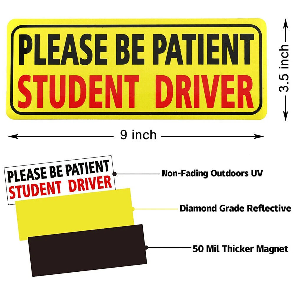 3Pcs Student Driver Magnet Car Signs Please Be Patient Car Bumper Sticker Decal
