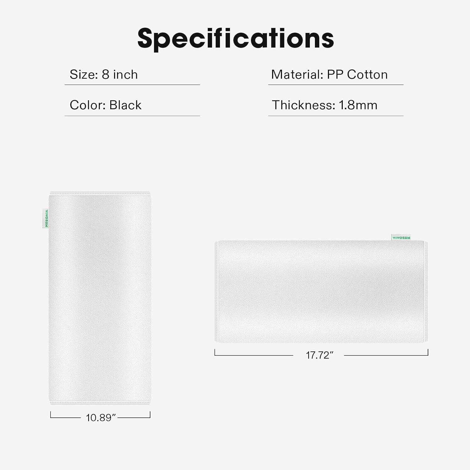 VIVOSUN 4"/6"/8" PP Cotton Prefilter 1.8mm for Carbon Filter Black/White Updated