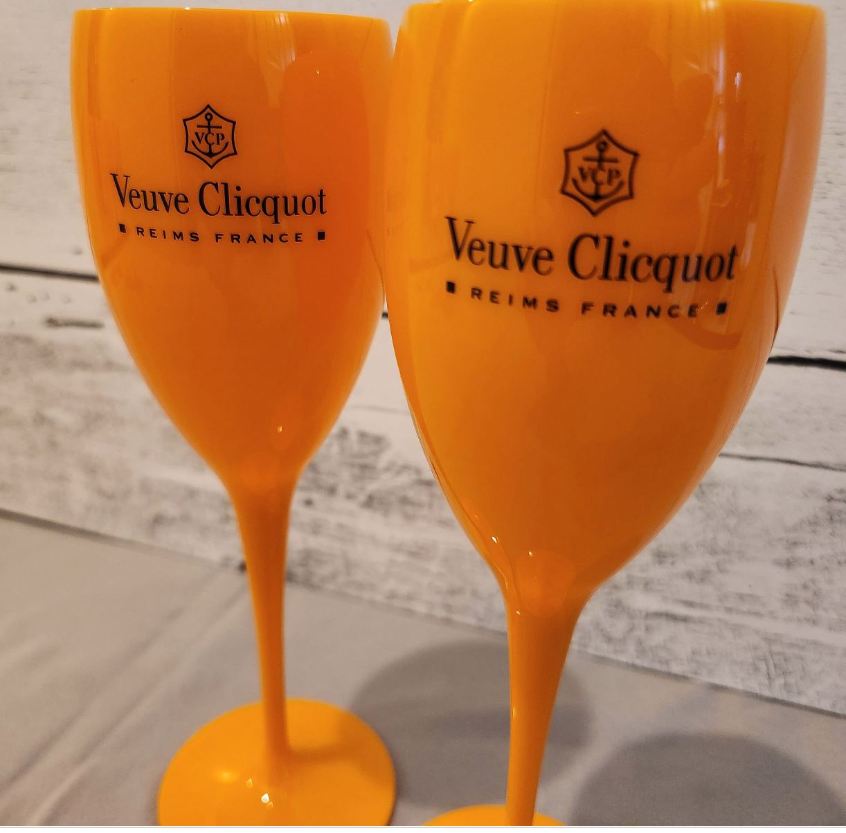 Veuve Orange Plastic Champagne Flute Glass | Matching Ice Bucket Set Options