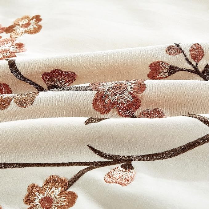 Chezmoi Collection 7-Piece Bed in a Bag Cherry Blossom Embroidery Comforter Set