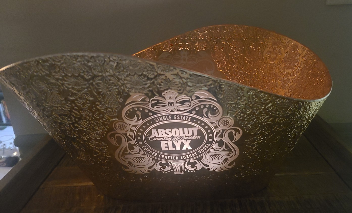 ABSOLUT ELYX Demask Copper Plastic LED White Illuminated Display Ice Bucket