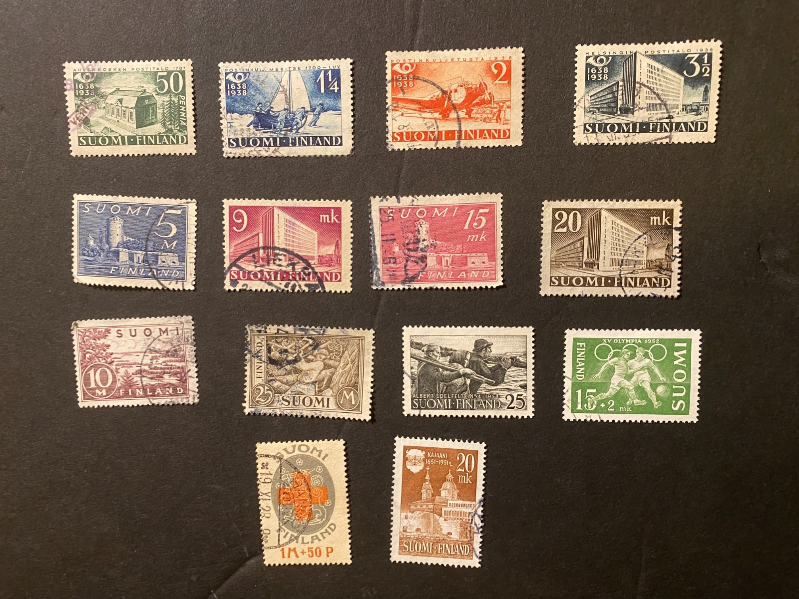Finland stamps - lot of 14 used SC 177-179 215-218 219B 247-248 301 324 B1 B113