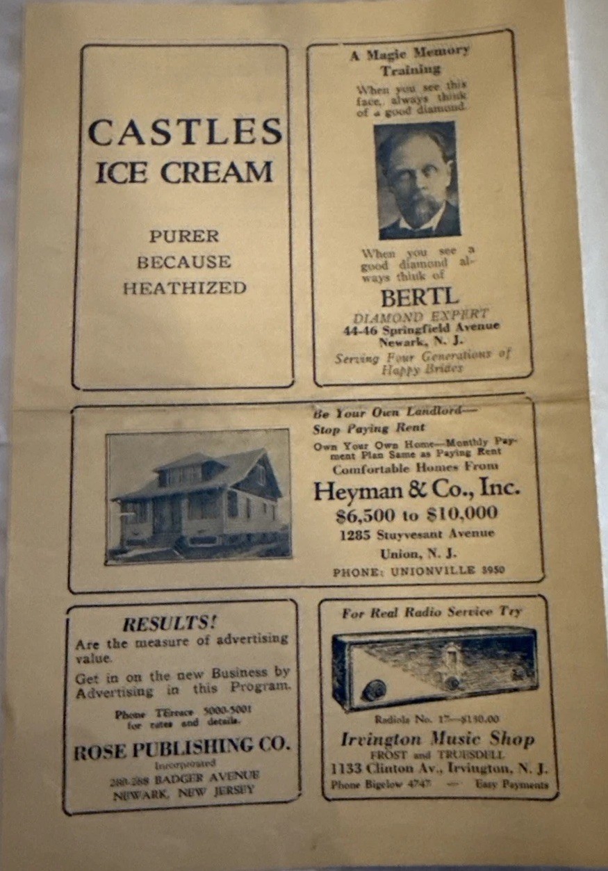 vintage promotional poster for "The Castle" theatre in Irvington, 1928