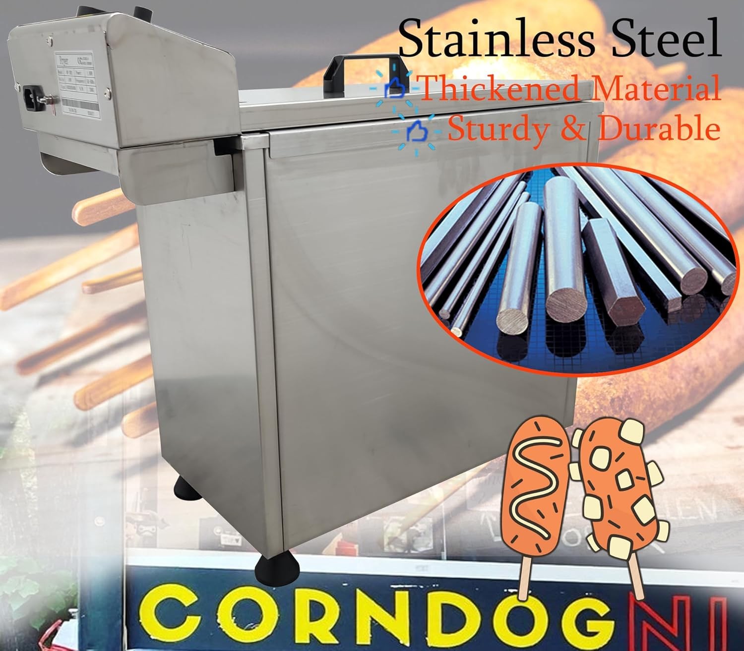 25LElectric Hot Dog Deep Fryer Cheese Corn Dog Machine Hot Dog Stick Fryer 3000W