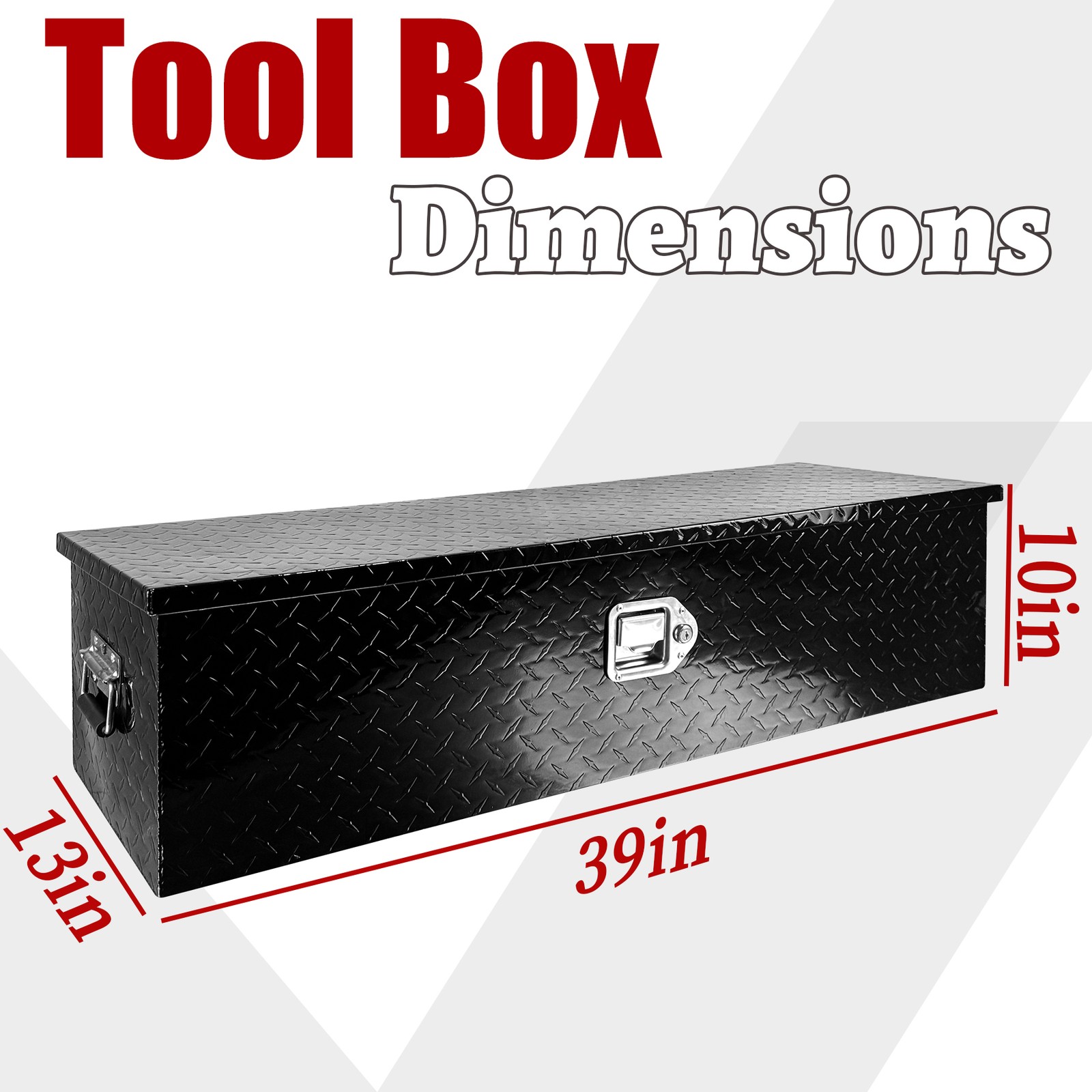 Black 39"x13"x10" Aluminum Truck Bed Tool Box Diamond Plate Trailer ToolBox