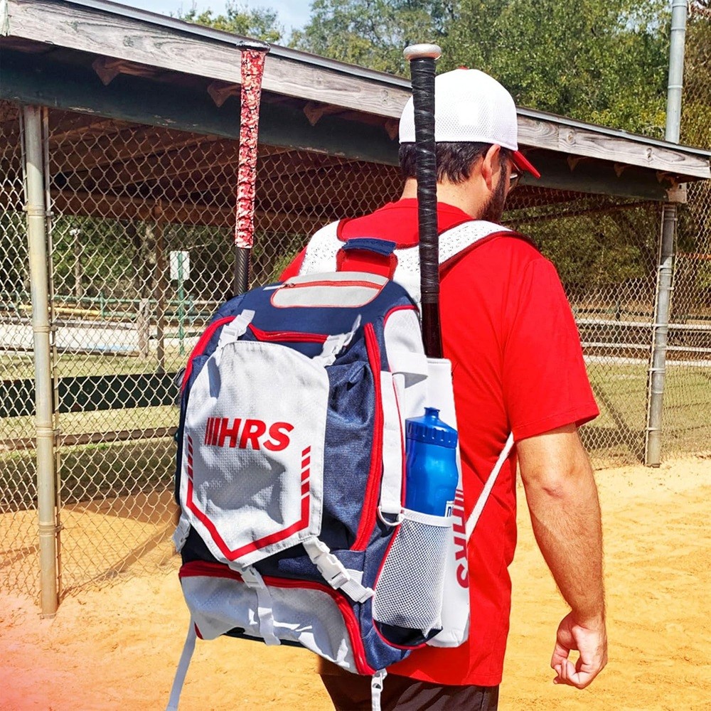 Bat Bag Backpack Holds 4 Bats Gloves Helmet and Cleats Red/White/Navy