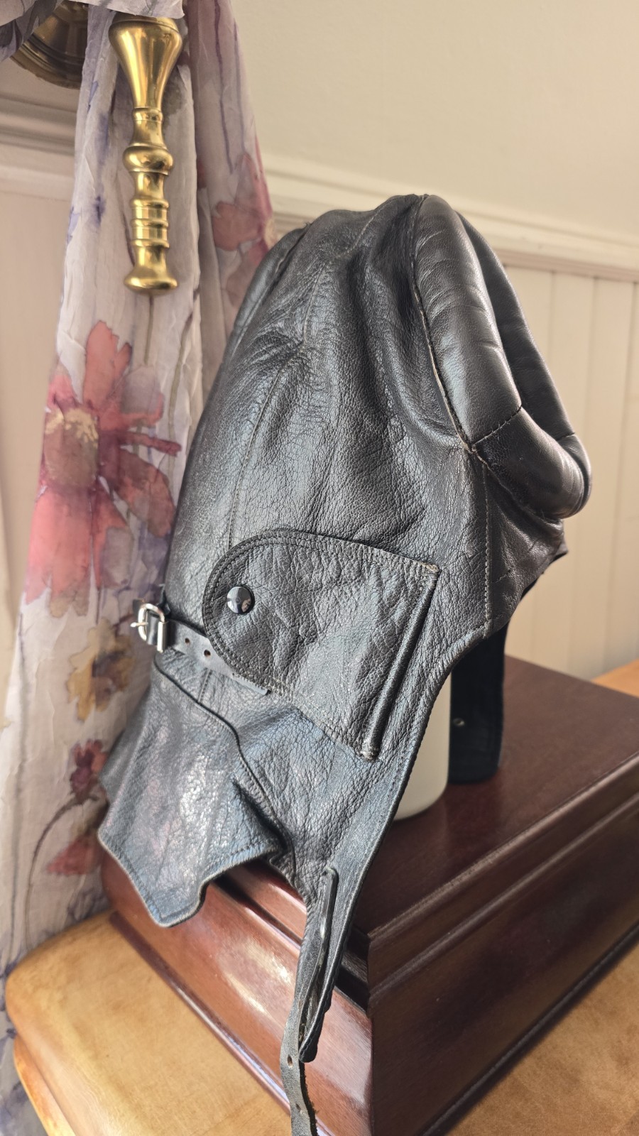 Leather Padded Helmet Flight Or Motorcycle Cap Ear Covers LARPING Cosplay Pilot