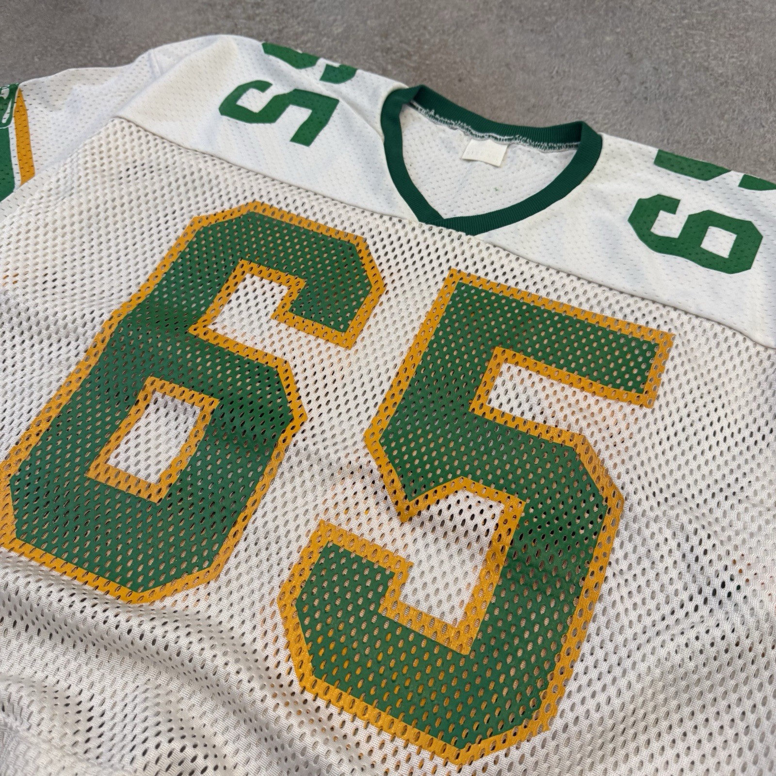 Vintage 80s Boxy Cropped Mesh Practice Football Jersey 2XL White Panthers #65