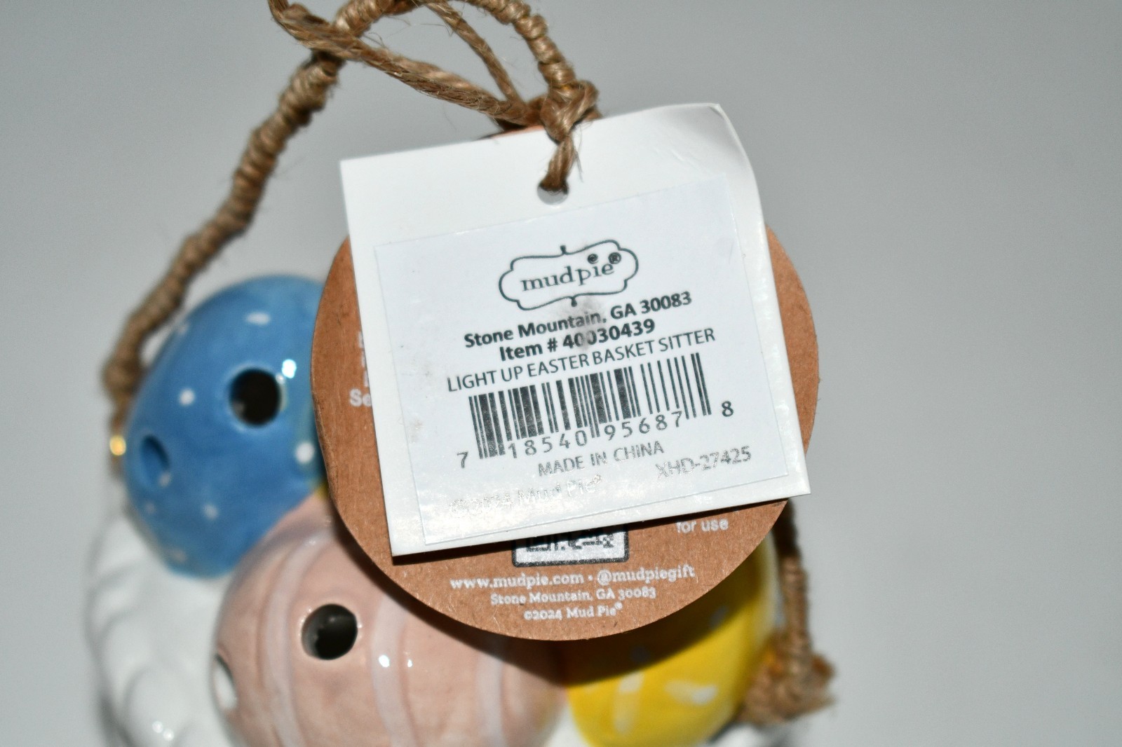 Mud Pie Easter Basket Light-Up Sitter in White #40030439 NWT