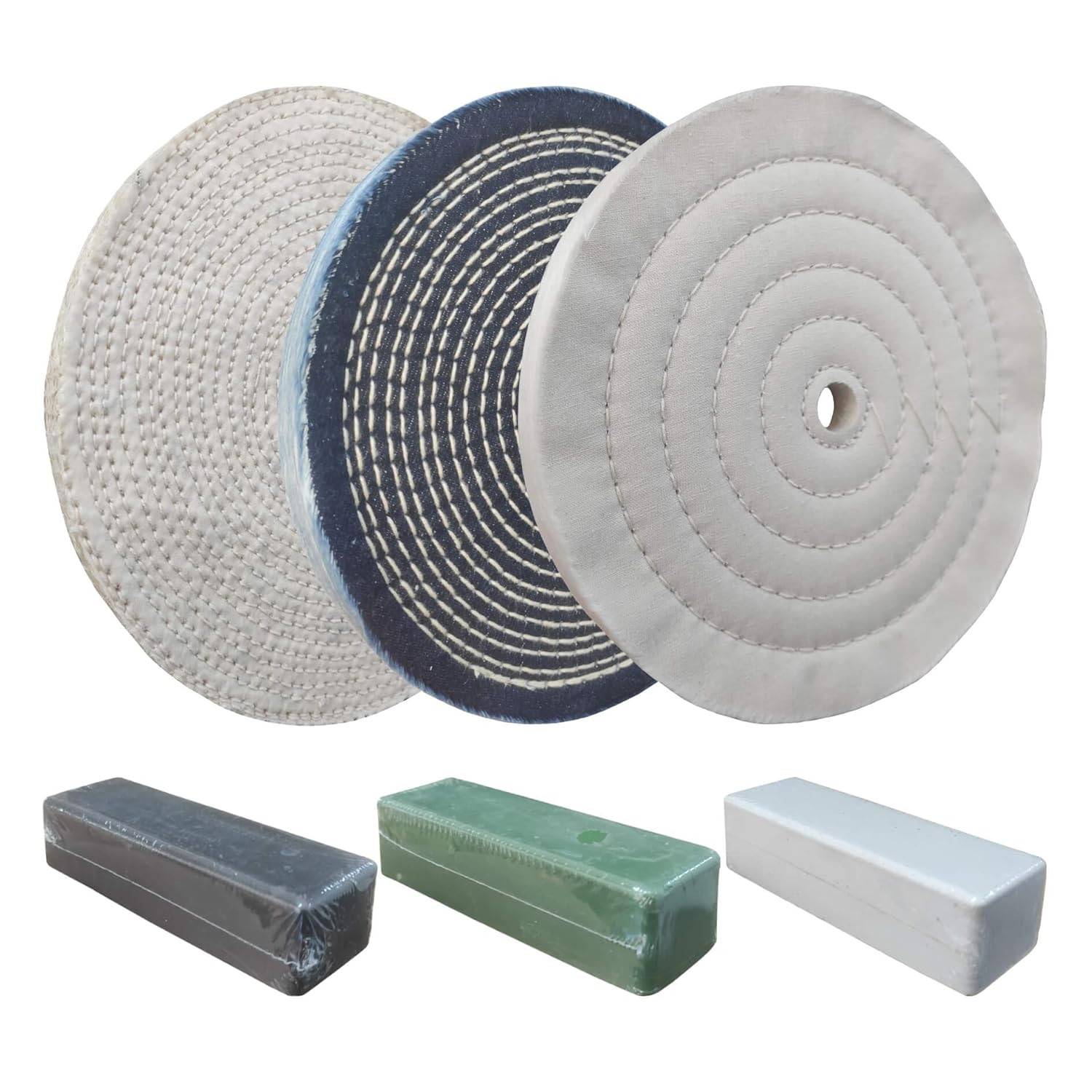 6PC 8 Stainless Steel Polishing Buffing Wheel Kit for Bench Grinder, 3 Wheels &