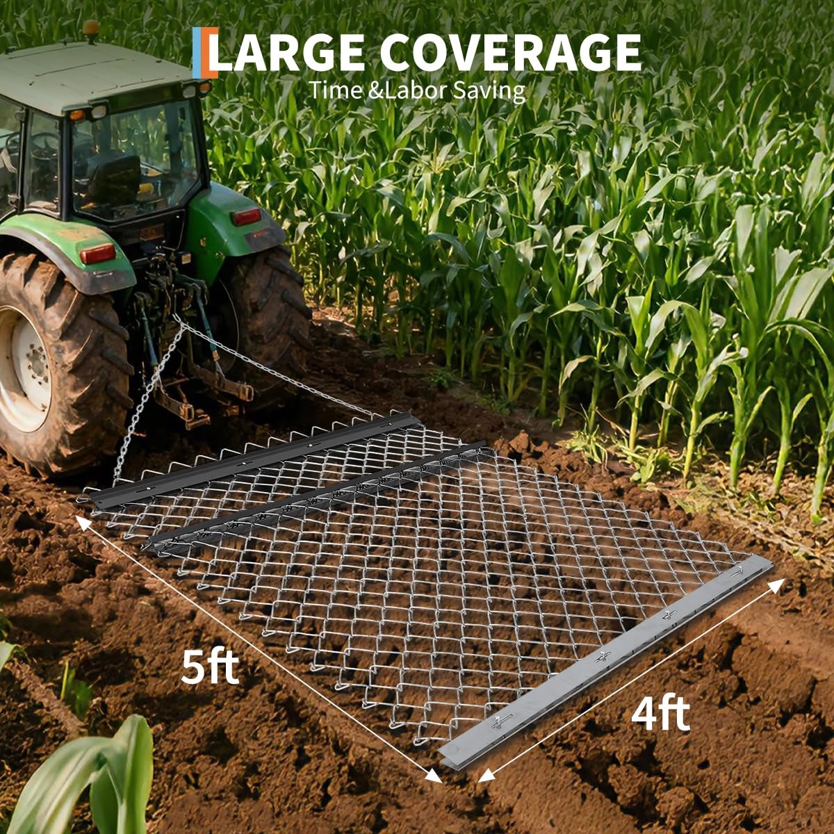 4 x 5ft ATV Drag Harrow Lawn Rake Chain Harrow Field Drag for Landscape Leveling