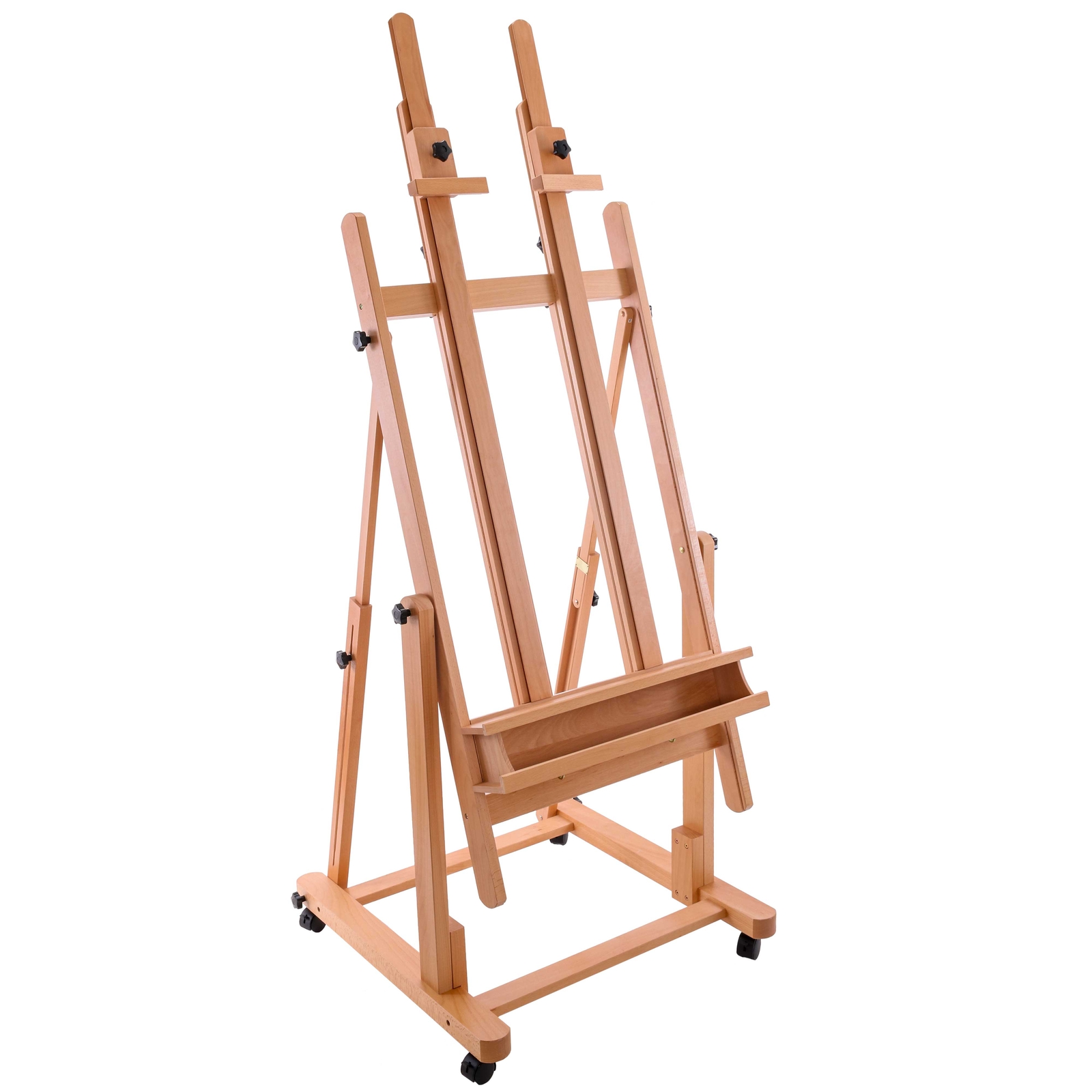 U.S. Art Supply Double Mast Adjustable Wooden H-Frame Studio Easel, Paint Tray