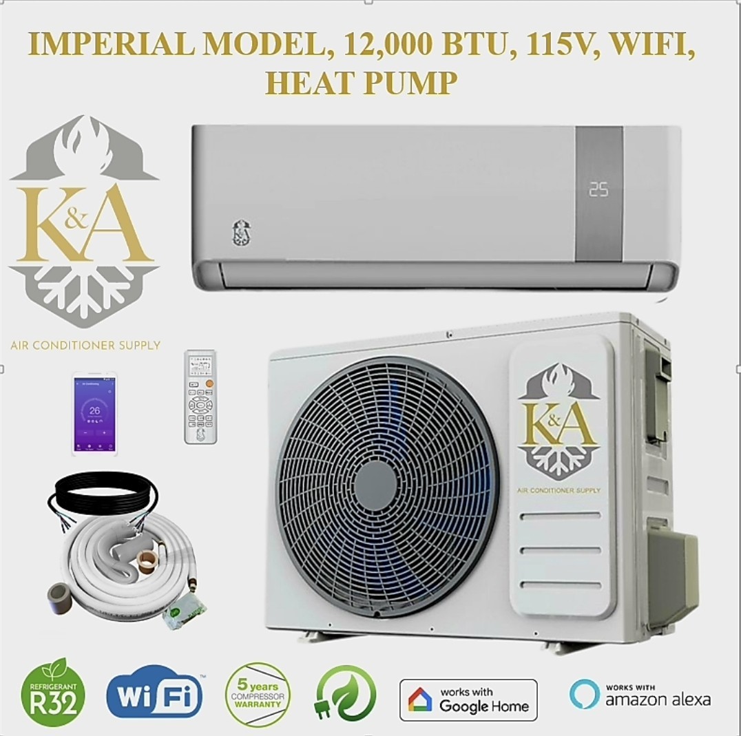 12,000 BTU DUCTLESS  MINI SPLIT, 115V, WIFI,  1 TON, HEAT PUMP, K&A IMPERIAL